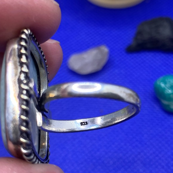 Comfort Curl ADJUSTABLE Big Square Larimar Ring! .925 Sterling Silver Overlay! - Picture 13 of 15